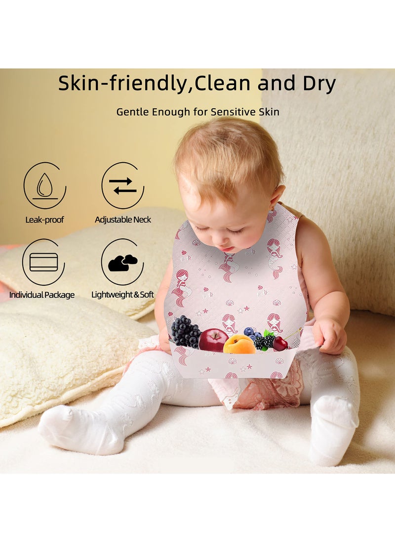 25 Pcs Baby Disposable Bibs Travel Feeding Bib- Leakproof Liner, Food Catcher Pocket for 6-18 Months Babies Toddlers, Pink