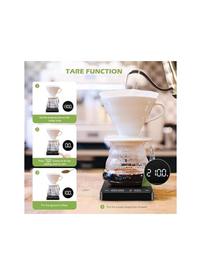 PROMASS Digital Coffee Scale with Timer, 3Kg/0.1g Rechargeable Kitchen Scale with Invisible Screen, Food Scale with 3 Units, PCS, Tare & Auto No/Off, Measures in Grams, Ounces, and Milliliter - Image 4