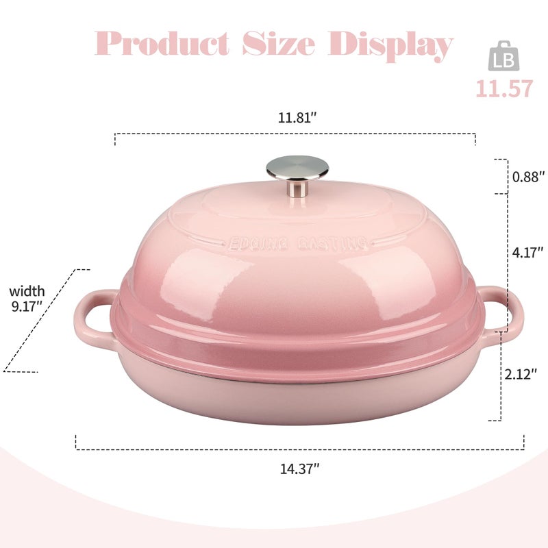 EDGING CASTING Enameled Oval Cast Iron Dutch Oven Pot with Lid, Bread Dutch Oven for Sourdough Bread Baking, Dutch Oven Bread, Bread Oven, 6QT, Pink - Image 2
