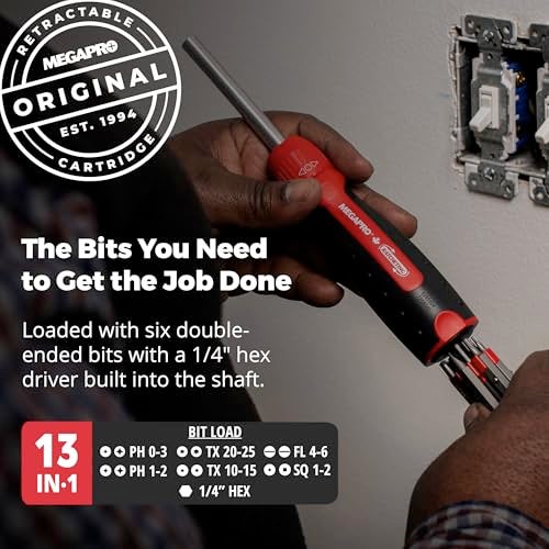 MEGAPRO Original Ratcheting MultiBit Screwdriver with Hex Shaft Phillips Torx Flat Square Trades Screwdriver - Image 3