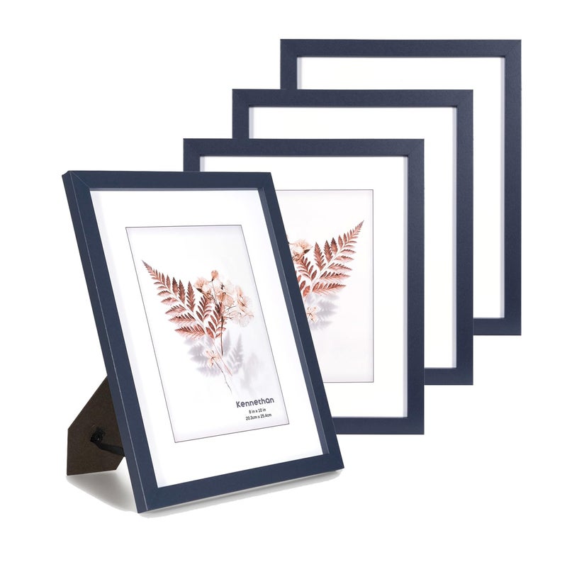 kennethan 8x10 Picture Frame Navy Blue 4 Pcs in 1 set 8x10 Frame can Display 5x7 Picture with Mat or 8x10 Without Mat on the Wall or Table - Image 1