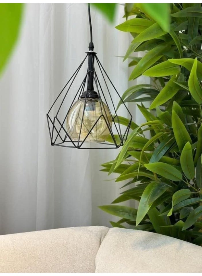 Diamond Ceiling Pendant - Inner Glass with Metal Frame - Unique Lighting for Indoor Spaces -  - Image 3