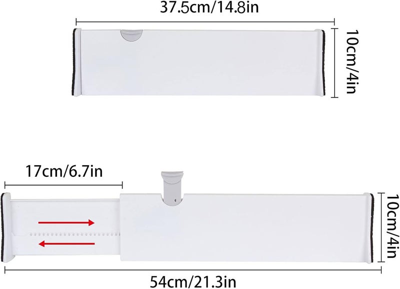 SENENQU 4 Pack Adjustable Drawer Dividers 4" High, 15"-21" Expandable Drawer Organizer, Extendable Drawer Separators with Foam Edges for Kitchen Bedroom Drawer Storage - Image 2