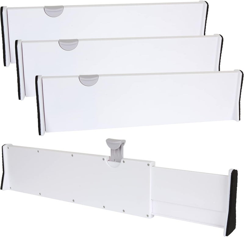 SENENQU 4 Pack Adjustable Drawer Dividers 4" High, 15"-21" Expandable Drawer Organizer, Extendable Drawer Separators with Foam Edges for Kitchen Bedroom Drawer Storage - Image 1