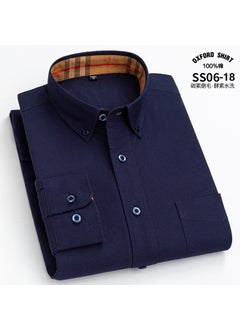 Generic Mens Solid Color Plaid Long Sleeve Shirt Casual Business Top Oxford Cloth Pure Cotton SS06-18  - Image 1