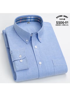Generic Mens Solid Color Plaid Long Sleeve Shirt Casual Business Top Oxford Cloth Pure Cotton SS06-18  - Image 3