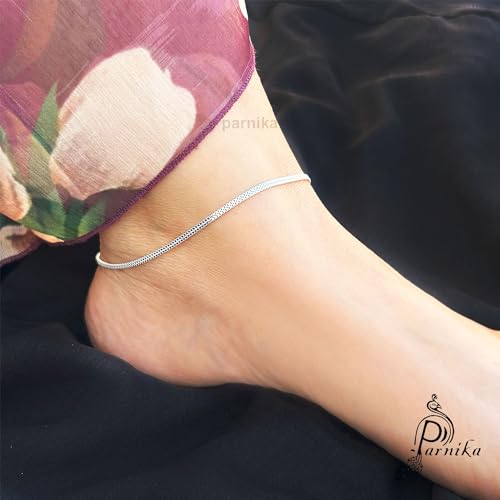 Parnika (Formerly MJ Trendy Flexible Silver Payal (Anklets) in Pure 92.5 Sterling Silver for Girls/Women | Gift for Women and Girls | With Certificate of Authenticity | (Double box - 1 Pc) - Image 2