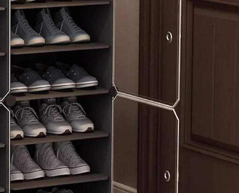 KEEKOS Portable Shoe Rack for Home Plastic with Door,Adjustable Plastic Shoe Rack for Bedroom/Outdoor Waterproof, Shoe Storage Organizer,with Shelves Kitchen Runner Rug (Deep Grey, 18-Layer) - Image 4
