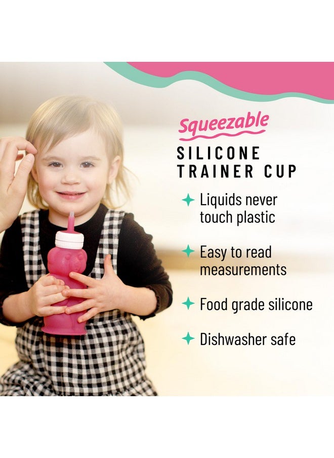 LEGENDAIRY Milk - Honey Bear Straw Cup Silicone For Babies (Pink), 8 Oz. Dishwasher Safe Baby Straw Cup, Food Grade Silicone, Honeybear Sippy Cup For Ages 4+ Months, Trainer Straw Cup For Toddlers 1-3 - Image 1