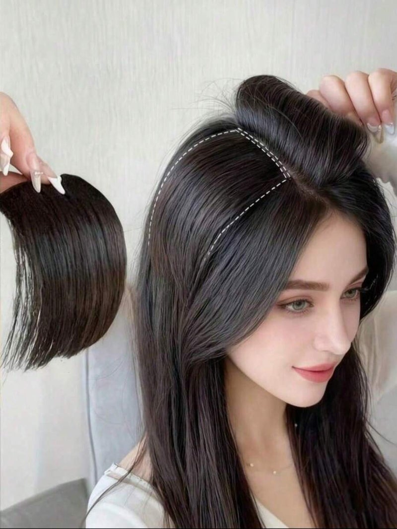Shein Invisible Hair Topper for Women - High Temperature Fiber Wig Piece for Volume & Crown Boost, Undetectable Claw Clip Hair Extension, Natural Look, 8-inch,  Brown/Black - Image 1