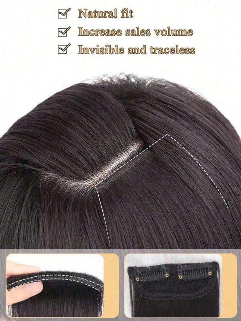 Shein Invisible Hair Topper for Women - High Temperature Fiber Wig Piece for Volume & Crown Boost, Undetectable Claw Clip Hair Extension, Natural Look, 8-inch,  Brown/Black - Image 5