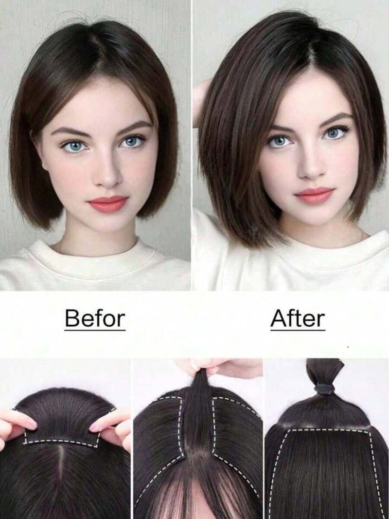 Shein Invisible Hair Topper for Women - High Temperature Fiber Wig Piece for Volume & Crown Boost, Undetectable Claw Clip Hair Extension, Natural Look, 8-inch,  Brown/Black - Image 4