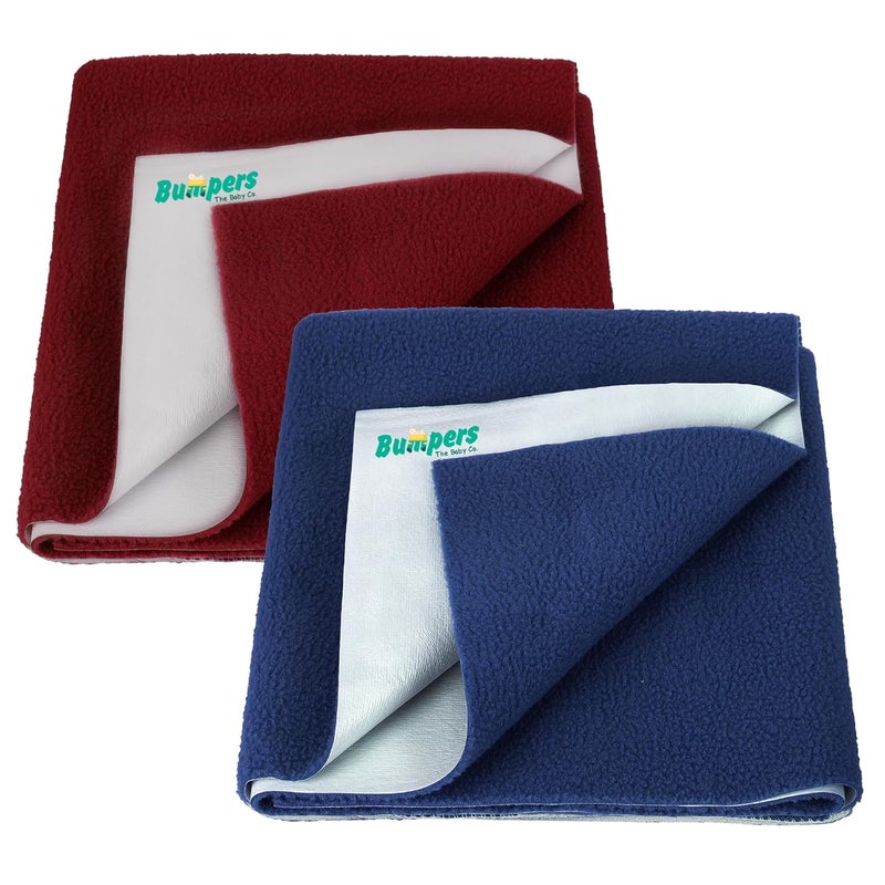 Bumpers The Baby Co. Bumpers Instadry AntiPiling Fleece Extra Absorbent Quick Dry Sheet for Baby Baby Bed Protector Waterproof Baby Sheet Washable Reausable SheetLarge Combo 140 x 100 cm Royal BlueMaroon