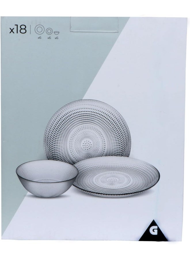 زينيا طقم عشاء زجاجي 18 قطعة 6 طبق رئيسي 6 طبق حساء 6 طبق حلوى زجاج شفاف بتصميم عصري. - Image 1