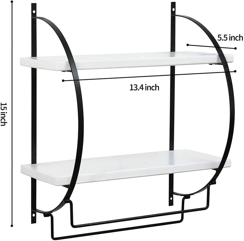 INDIAN DECOR 48357 Wall Shelf 2 Tier Wall Mounted Bathroom Shelf with Towel Racks Wood Wall Storage Shelves for Bathroom and Kitchen Black frame White shelves  - Image 3