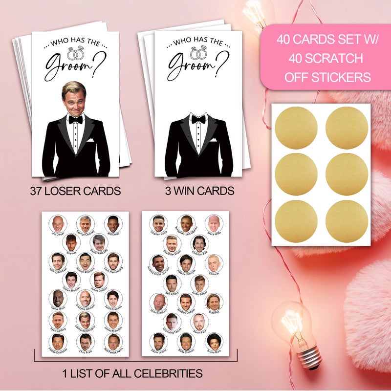 AWSICE Who Has The Groom Bridal Shower Games, 41Pcs Simple Diamond Ring Scratch Off Cards, 3.5"x 2.1" Bachelorette Party Favor Decor, Engagement Party Ideas Activities-A09 - Image 3