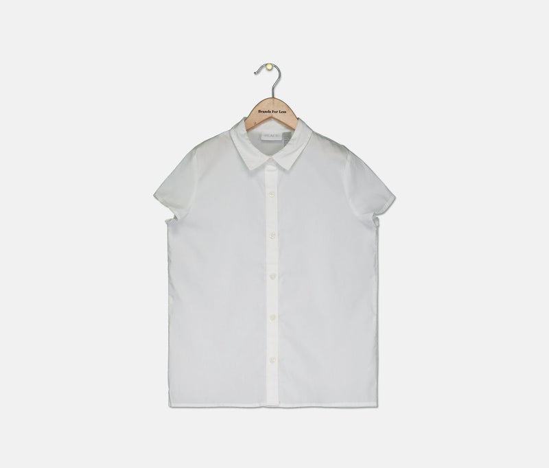 The Children's Place Kid Girls Uniform Short Sleeve Poplin Button Down Shirt, White - Image 1