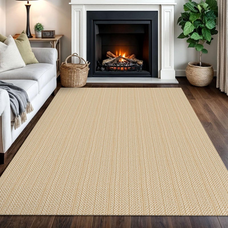 IOHOUZE Washable Area Rug 5x7 Non Slip Rubber Backed Rugs for Living Room, Dining Room Rugs Bedroom Rug, Woven Indoor Floor Carpet for Living Room Nursery, Warm Beige/Orange/Apricot - Image 1