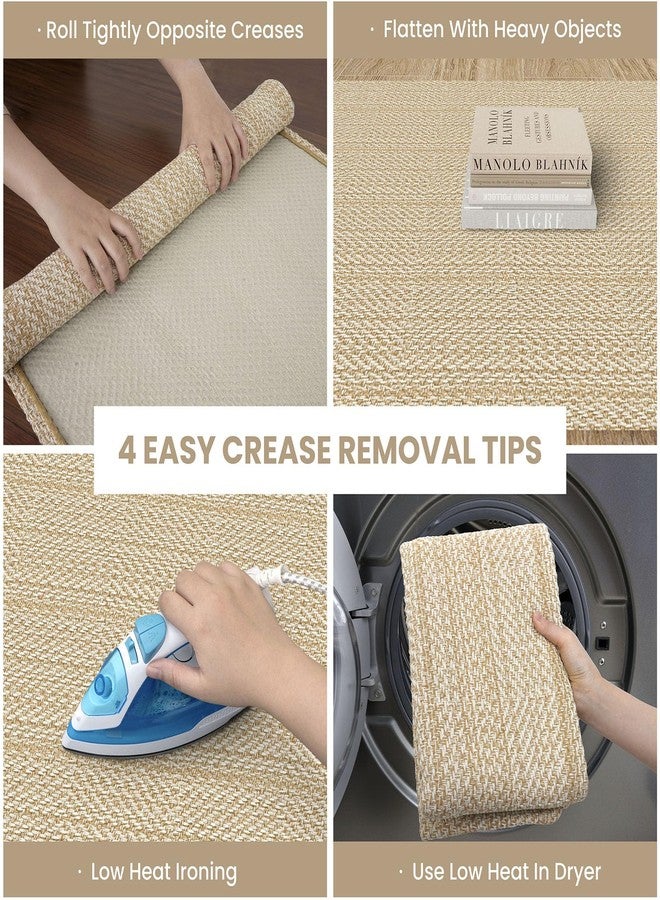 IOHOUZE Washable Area Rug 5x7 Non Slip Rubber Backed Rugs for Living Room, Dining Room Rugs Bedroom Rug, Woven Indoor Floor Carpet for Living Room Nursery, Warm Beige/Orange/Apricot - Image 4