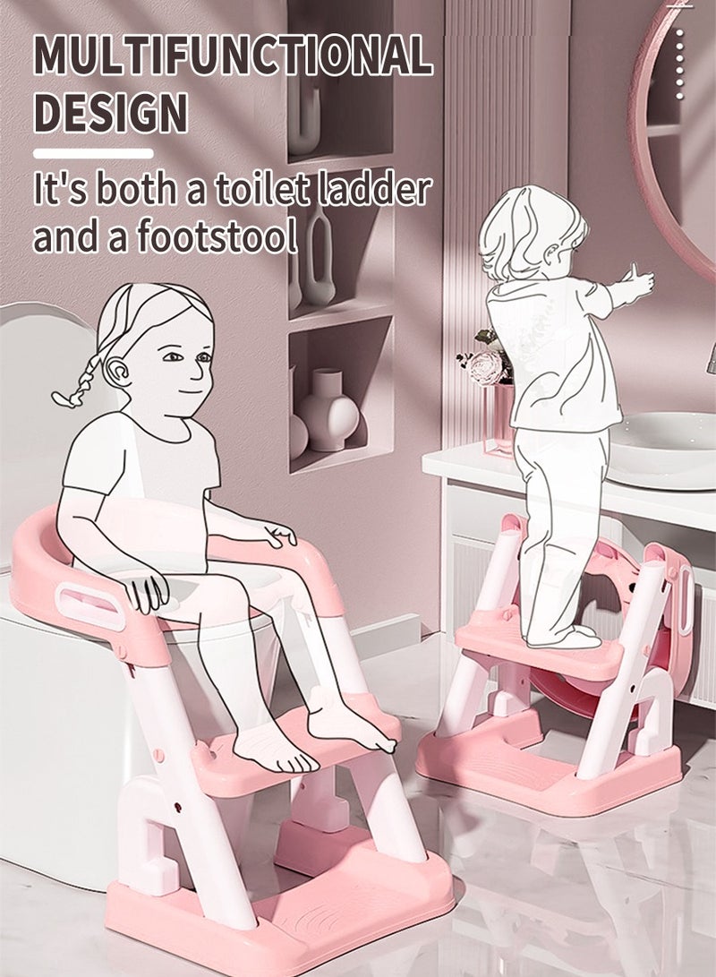 Adjustable ladder for children's bedpan, baby toilet, baby toilet training folding seat, comfortable seat belt with splash guard toilet seat - Image 5
