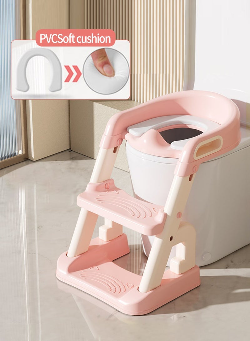 Adjustable ladder for children's bedpan, baby toilet, baby toilet training folding seat, comfortable seat belt with splash guard toilet seat - Image 1