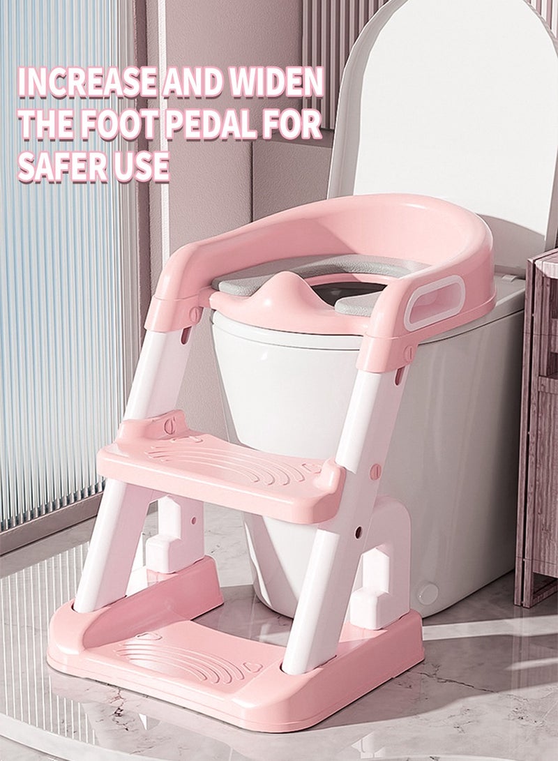 Adjustable ladder for children's bedpan, baby toilet, baby toilet training folding seat, comfortable seat belt with splash guard toilet seat - Image 3