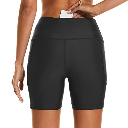 HODOSPORTS Women's 5'' Swim Shorts UPF 50+ High Waisted Board Shorts with Pockets Liner Quick Dry Swimsuit Bottoms Black XXL - Image 3
