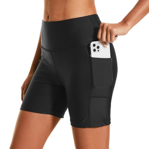 HODOSPORTS Women's 5'' Swim Shorts UPF 50+ High Waisted Board Shorts with Pockets Liner Quick Dry Swimsuit Bottoms Black XXL - Image 2