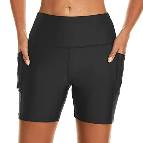 HODOSPORTS Women's 5'' Swim Shorts UPF 50+ High Waisted Board Shorts with Pockets Liner Quick Dry Swimsuit Bottoms Black XXL - Image 1