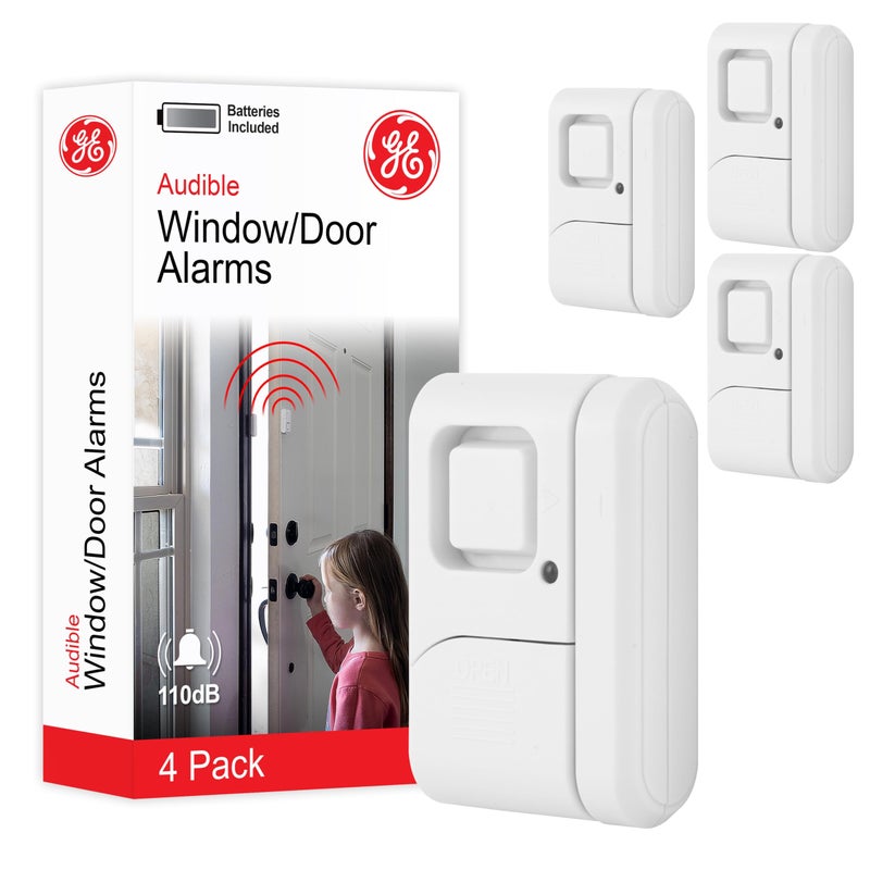 GE Personal Security Window and Door Alarm, 4 Pack, DIY Protection, Burglar Alert, Wireless Chime/Alarm, Easy Installation, Home Security, Ideal for Home, Garage, Apartment and More, White, 45174 - Image 1