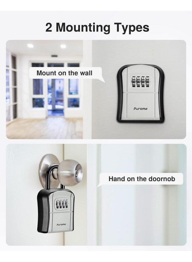 Puroma Puroma Portable Combination Lock Box - Wall-Mounted Key Storage for House, Office, Apartment - Resettable Code Safe Security Box With Spare Key Storage (1 Pack, Gray)  - Image 2