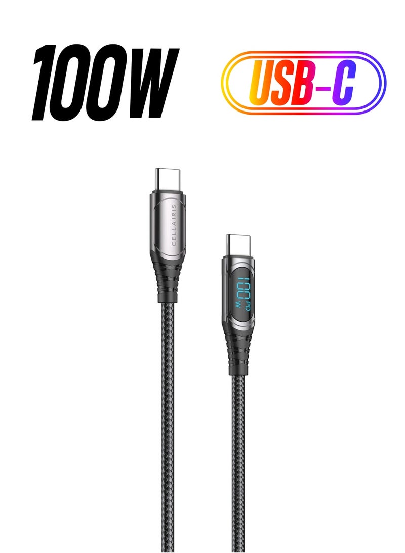 Cellairis Premium Nylon LED Cable PD 100W Type C To Type C 1.2M for iPhone 15 Pro Max /15 Pro /15 Plus/15, iPad mini 6, MacBook Pro/Air, iPad Pro and Android Phones - Image 1