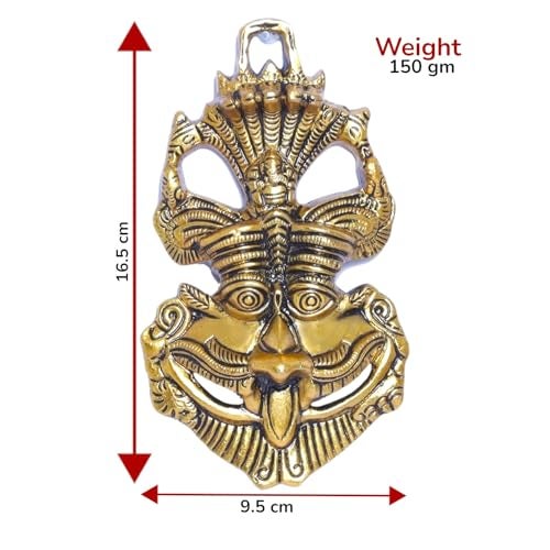 Kridaykraft Metal Feng Shui Vastu Showpiece Nazar Battu with Naag Ganesha Suraksha Kawach Mask for Evil Eye Protection for Home, Office Wall & Door Hanging (Gold, Medium) - 9.5 Cm - Image 2
