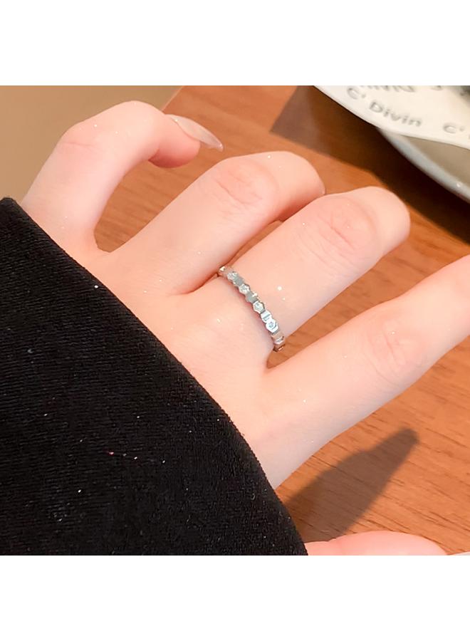 Honeycomb Point Diamond Titanium Steel Ring Female Niche High-grade Light Luxury Zircon Couple Ring Plain Ring Tail Ring Holder