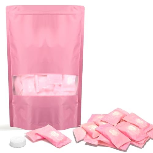 Classycoo Compressed Towel 100 PCS Mini Tablets Disposable Portable Face Towel Cotton Coin Tissue for Travel, Camping, Hiking, Sport,Beauty,Home Hand Wipes, Outdoor Activities (Rose Pink, Thick) - Image 1