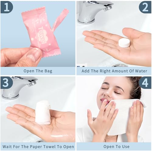 Classycoo Compressed Towel 100 PCS Mini Tablets Disposable Portable Face Towel Cotton Coin Tissue for Travel, Camping, Hiking, Sport,Beauty,Home Hand Wipes, Outdoor Activities (Rose Pink, Thick) - Image 5
