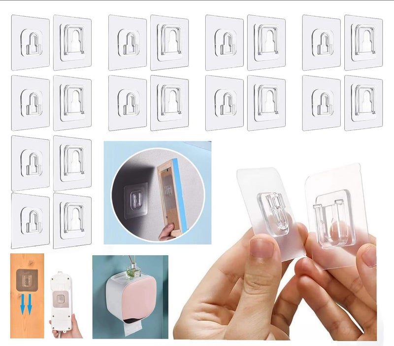 Double-Sided Adhesive Wall Hooks 10 Pairs, Waterproof and Oilproof Reusable Seamless Hooks, Heavy Duty Self-Adhesive Wall Hook for Kitchen Bathroom Office, Without Punching - Image 1