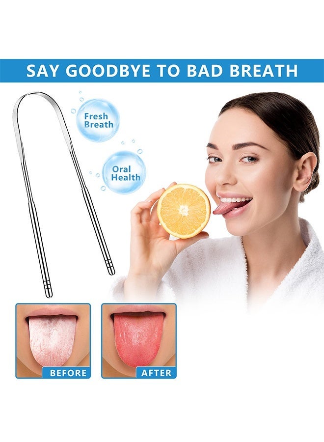 2 Pack U-Shaped Stainless Steel Tongue Scraper for Adults, Metal Tongue Cleaner, Professional Oral Hygiene Tool for Fresh Breath & Dental Care - Image 2
