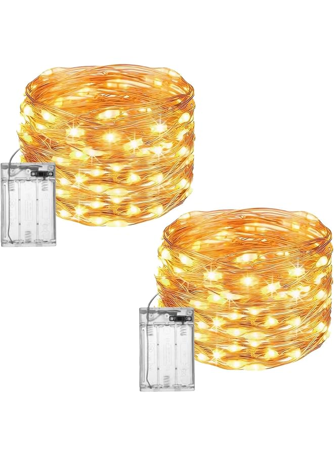 The Bros [2 Pack] Fairy Christmas Diwali Lights Battery Operated, 10M/33ft/100 LED Warm White String Light, Waterproof Battery Case, Indoor Lights for Xmas Tree Wedding,Party Events Garden Spring Decoration  - Image 1