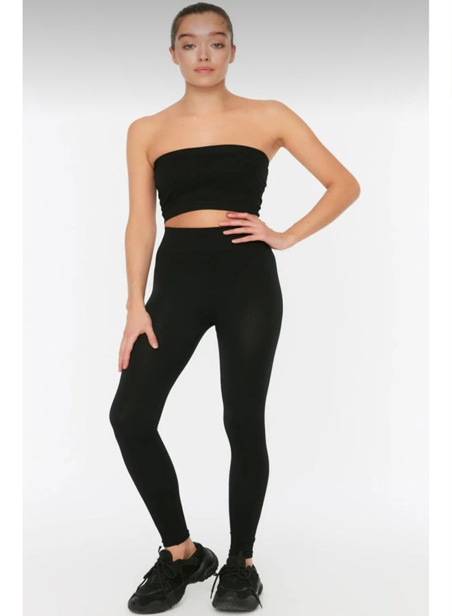 trendyol Black Seamless/Seamless Full Length Knitted Sports Leggings  - Image 3