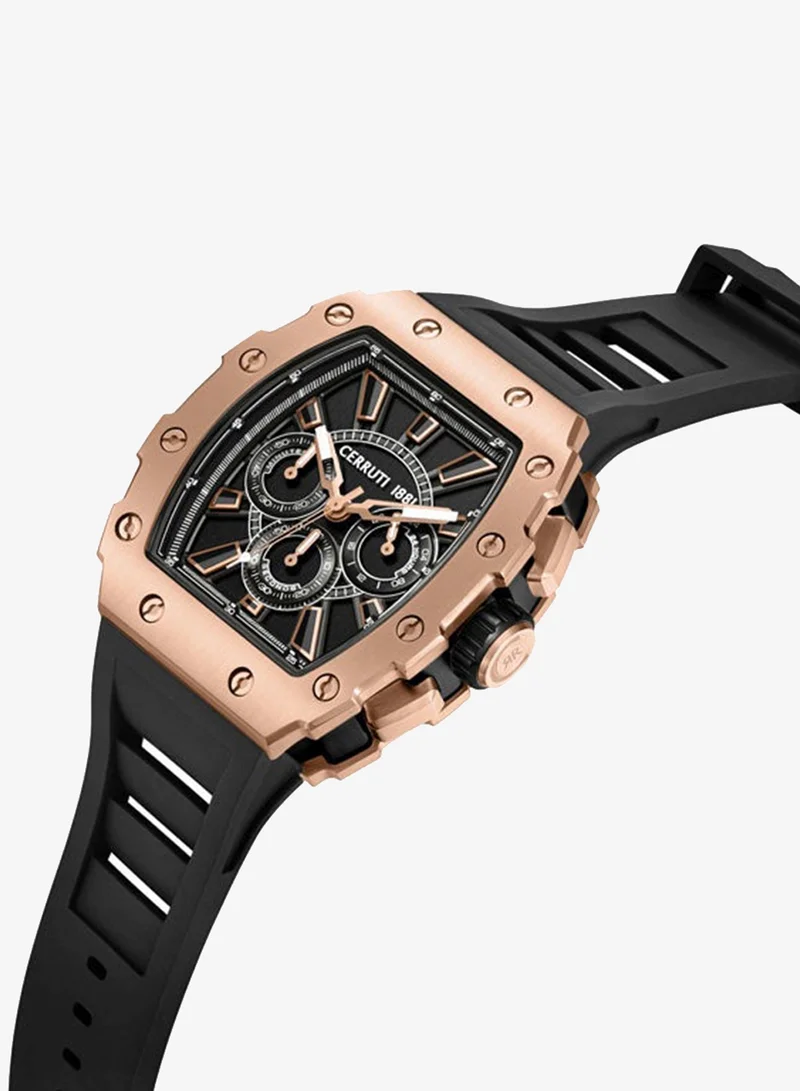 شيروتي 1881 Gubbio Black Dial Silicone Strap Chronograph Watch for Men, 43.5mm