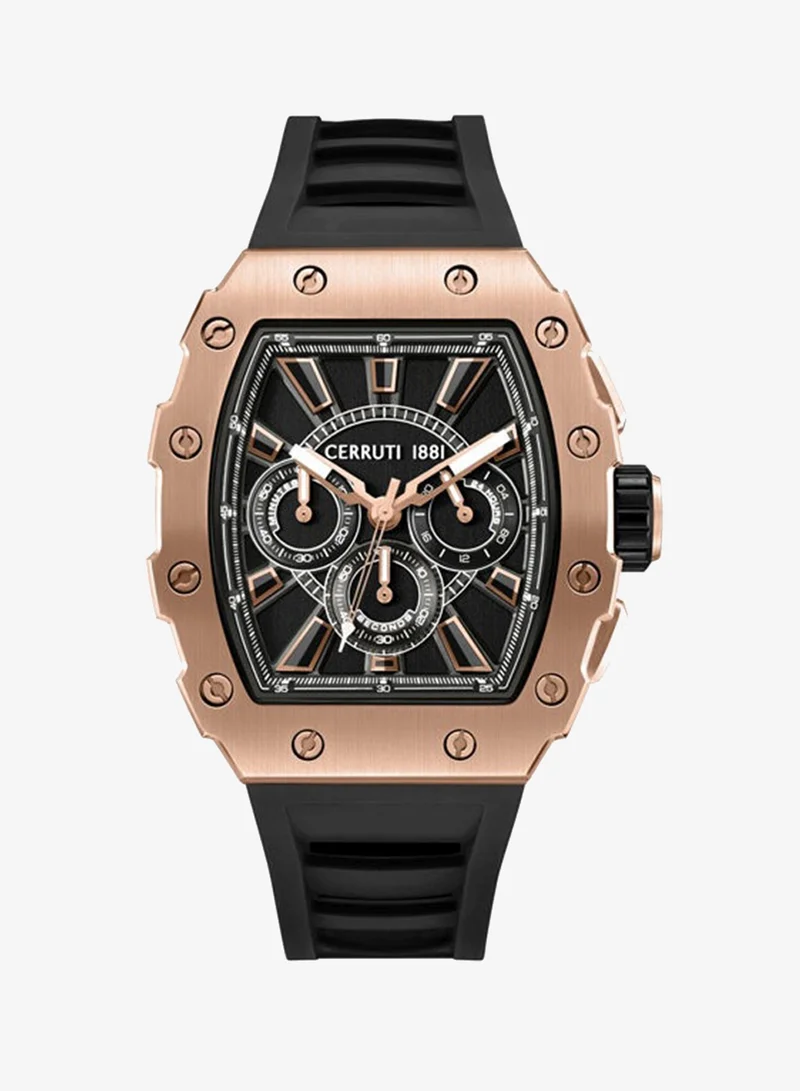 شيروتي 1881 Gubbio Black Dial Silicone Strap Chronograph Watch for Men, 43.5mm