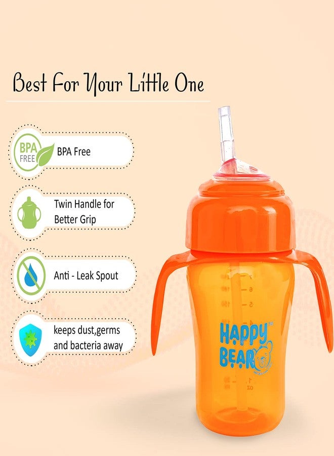 HAPPY BEAR كوب شرب هابي بير 2 في 1 مزود بفوهة وماصة، سعة 210 مل | فوهة وماصة، خالٍ من مادة BPA | مقبض مزدوج، كوب شرب من بلاستيك البولي بروبيلين - 210 مل (برتقالي) - Image 3