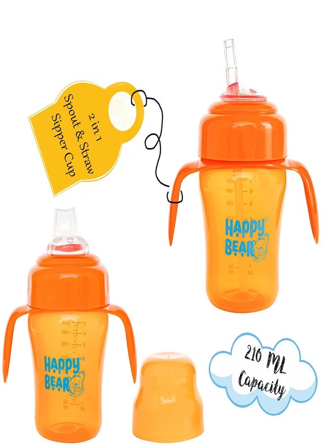 HAPPY BEAR كوب شرب هابي بير 2 في 1 مزود بفوهة وماصة، سعة 210 مل | فوهة وماصة، خالٍ من مادة BPA | مقبض مزدوج، كوب شرب من بلاستيك البولي بروبيلين - 210 مل (برتقالي) - Image 4