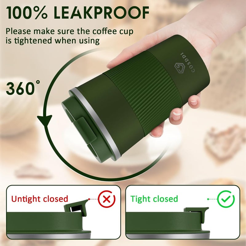 CS COSDDI 12 oz Stainless Steel Vacuum Insulated Tumbler - Coffee Travel Mug Spill Proof with Lid - coffee Cup for Keep Hot/Ice Coffee,Tea and Beer (3rd Green) - Image 3