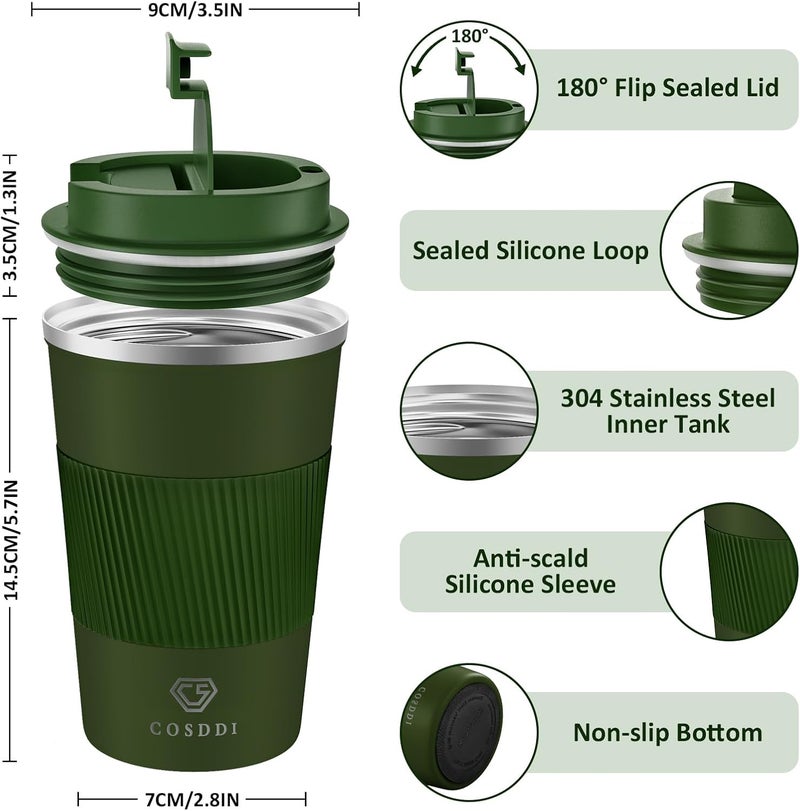 CS COSDDI 12 oz Stainless Steel Vacuum Insulated Tumbler - Coffee Travel Mug Spill Proof with Lid - coffee Cup for Keep Hot/Ice Coffee,Tea and Beer (3rd Green) - Image 2