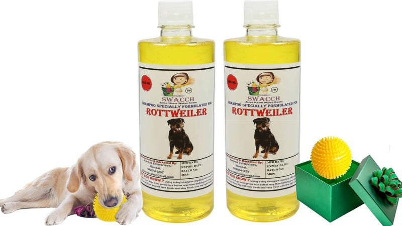swacch Shampoo | Puppy Safe Shampoo | PH Balanced | Ditch to Itch for Rottweiler Dog Shampoo 500ml Pack of 2 (Lemon) + Spike Ball Chew Toy Combo Pack - Image 1