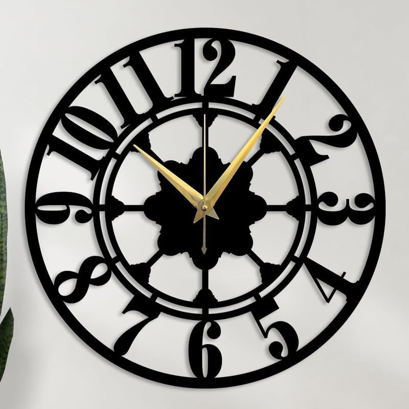 Reyox Metal Wall Clock Large Metal Wall Clock for Living Room Bedroom Kitchen Latin Numeral Wall Clock Antique Metal Wall Clock Big Size Modern Decorative Wall Watch Black 40 CM DA51