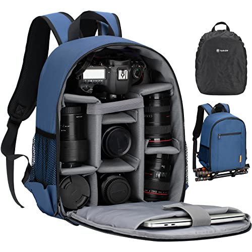 TARION Camera Bag Professional Camera Backpack Case with Laptop Compartment Waterproof Rain Cover for DSLR SLR Mirrorless Camera Lens Tripod Photography Backpack for Women Men Photographer Blue TB-S - Image 1
