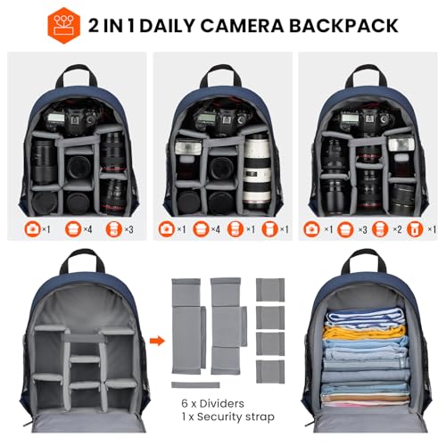 TARION Camera Bag Professional Camera Backpack Case with Laptop Compartment Waterproof Rain Cover for DSLR SLR Mirrorless Camera Lens Tripod Photography Backpack for Women Men Photographer Blue TB-S - Image 3
